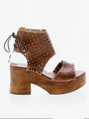 Bed Stu Brown Perforated Suede Platform Sandals